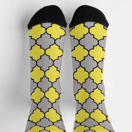Yellow Trellis Quatrefoil Moroccan Lattice Socks