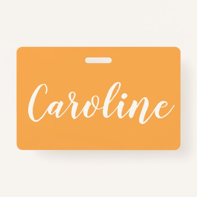 Yellow Trendy Modern Calligraphy Personalized Name Badge (Front)