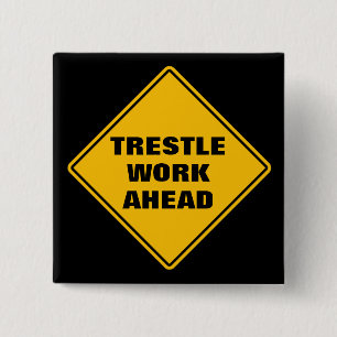Yellow trestle work ahead classic road sign button