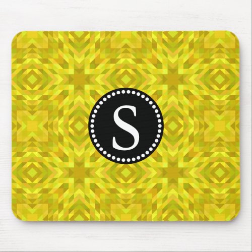 Yellow Triangle Abstract Pattern Black Monogram Mouse Pad
