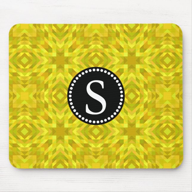 Yellow Triangle Abstract Pattern Black Monogram Mouse Pad (Front)