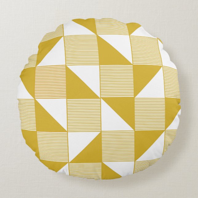 Yellow Triangles: Linear Seamless Pattern. Round Pillow (Front)