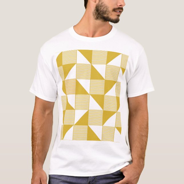 Yellow Triangles: Linear Seamless Pattern. T-Shirt (Front)