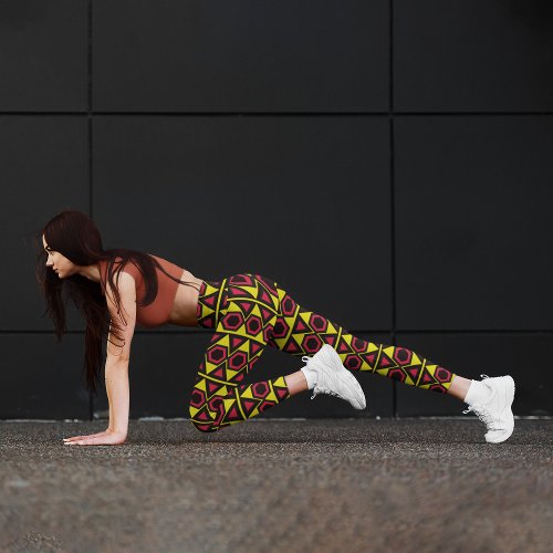 Yellow Triangles Red Capri Leggings