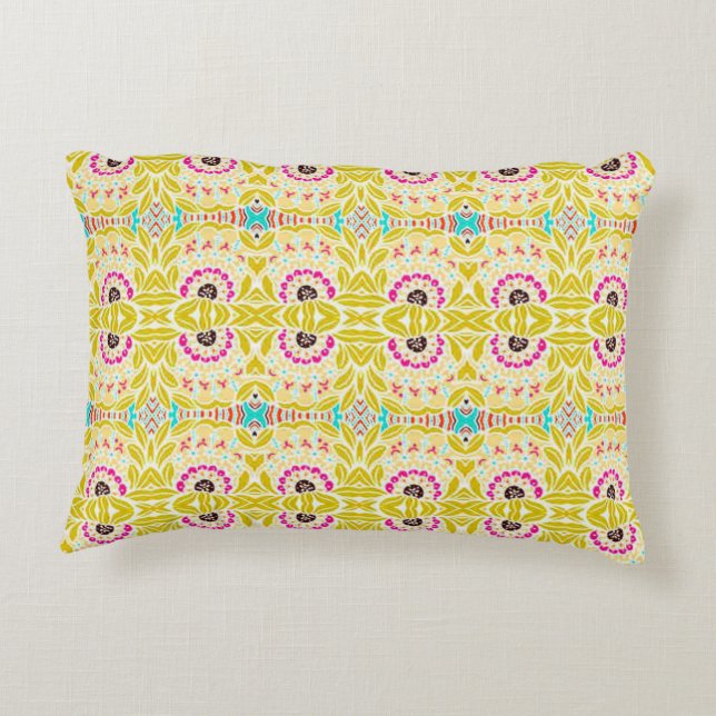 YELLOW TRIBAL PATTERN DECORATIVE PILLOW (Back)