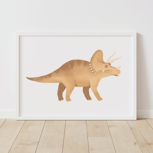 Yellow Triceratops Dinosaur Kids Room Poster