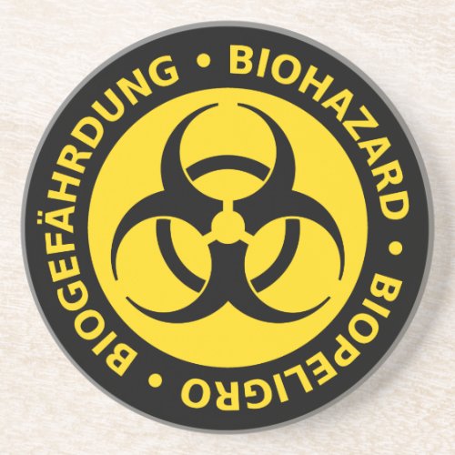 Yellow Trilingual Biohazard Warning Coaster