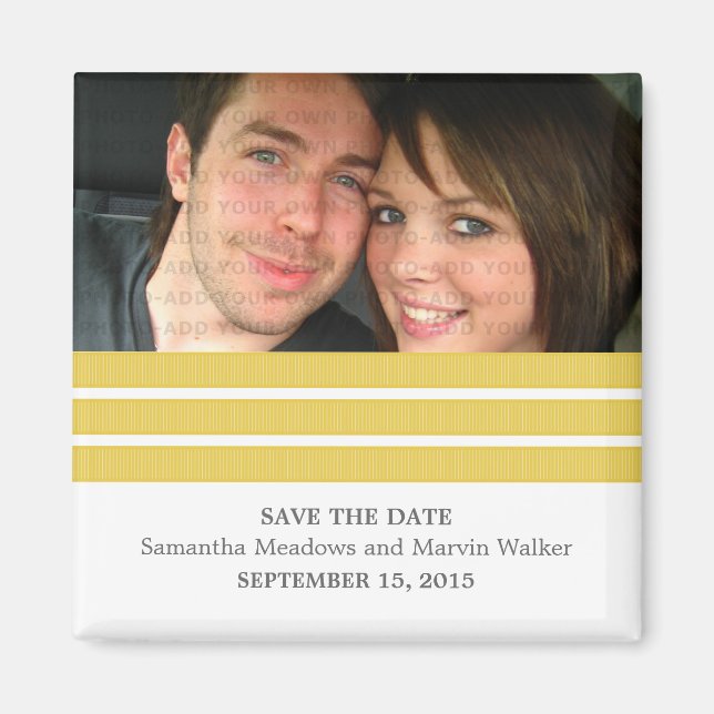 Yellow Triple Stripe Photo Save the Date Magnet (Front)