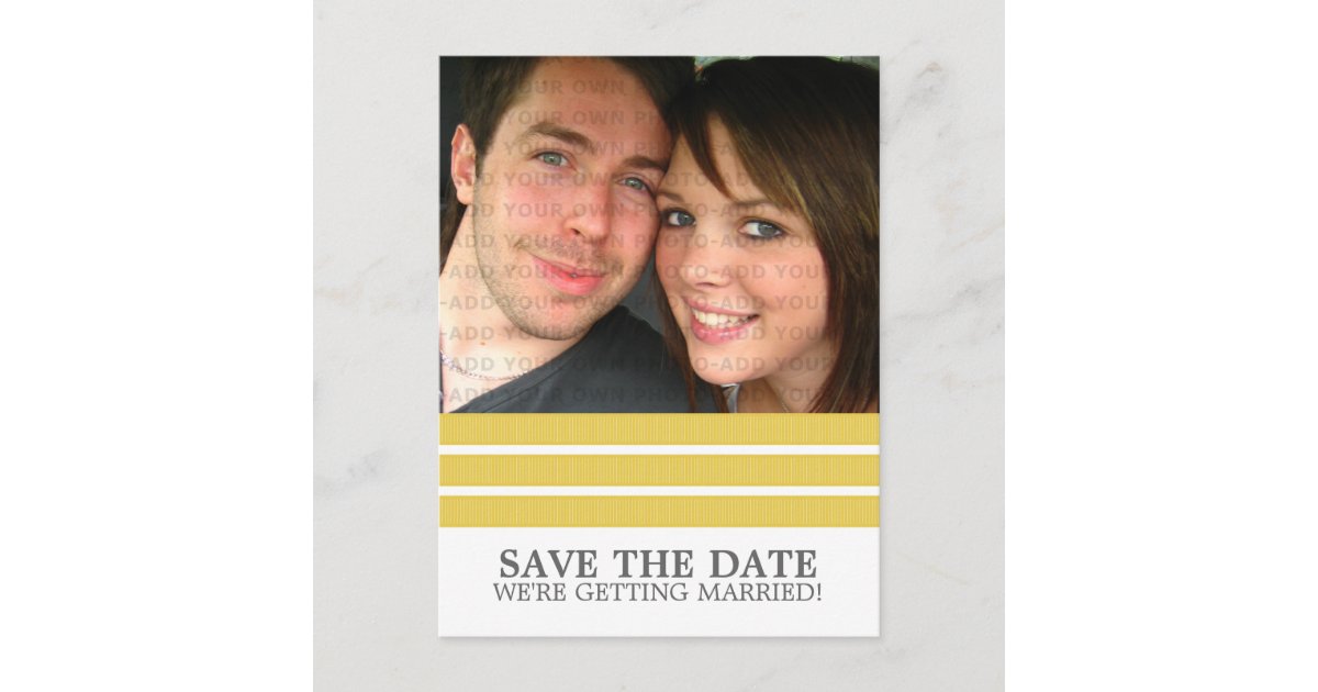 Yellow Triple Stripe Save the Date Postcard | Zazzle