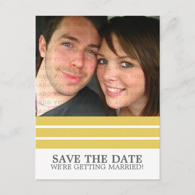 Yellow Triple Stripe Save the Date Postcard (Front)