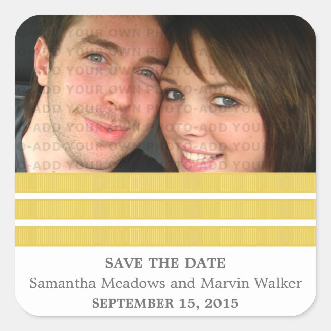 Yellow Triple Stripe Save the Date Stickers (Front)