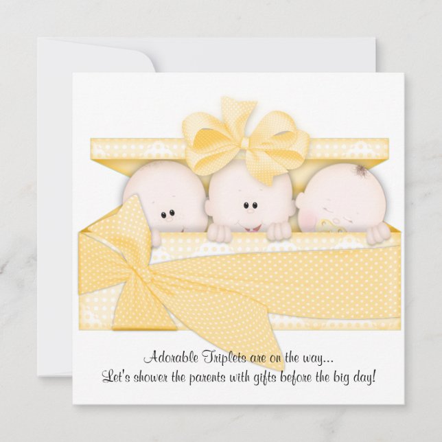 Yellow Triplet Baby Shower Invitation Announcement (Front)