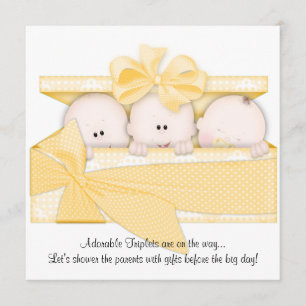 Yellow Triplet Baby Shower Invitation Announcement