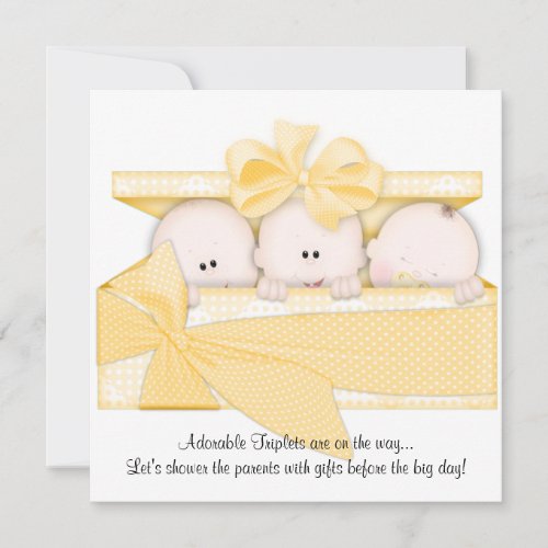 Yellow Triplet Baby Shower Invitation Announcement