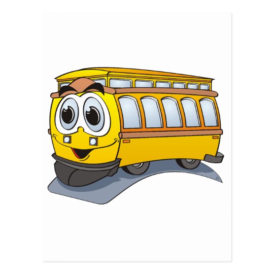 Yellow Trolley Cartoon Postcard | Zazzle.com