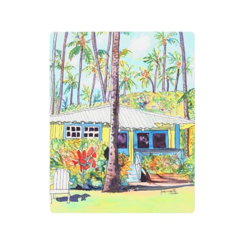 Yellow Tropical Aloha Hawaiian Cottage Metal Print