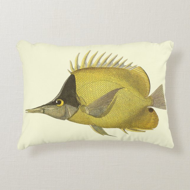 Yellow Tropical Chelmon Longirostris, Vintage Fish Accent Pillow (Front)