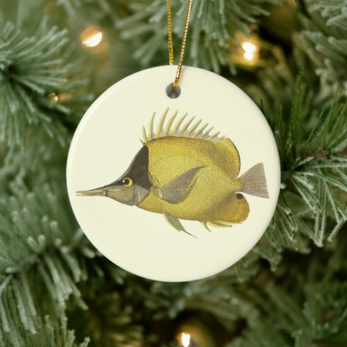 Yellow Tropical Chelmon Longirostris Vintage Fish Ceramic Ornament