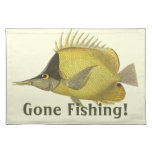 Yellow Tropical Chelmon Longirostris, Vintage Fish Cloth Placemat