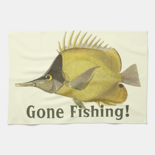 Yellow Tropical Chelmon Longirostris Vintage Fish Kitchen Towel