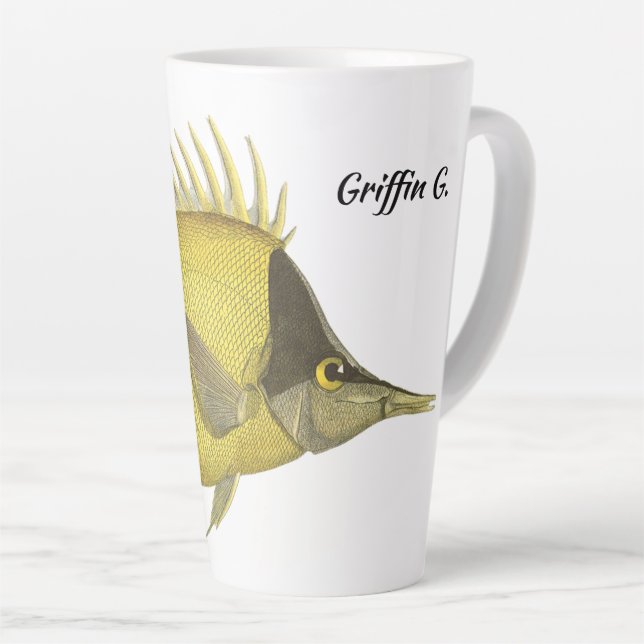 Yellow Tropical Chelmon Longirostris, Vintage Fish Latte Mug (Right Angle)