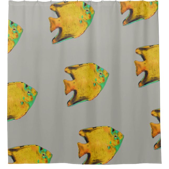 Yellow Tropical Fish Shower Curtain (Front)