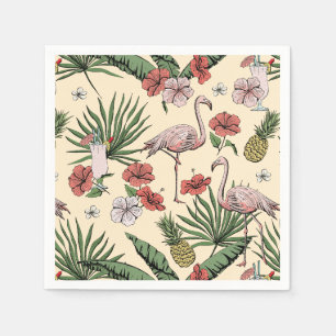 Yellow Tropical Flamingo Floral Pattern Napkins