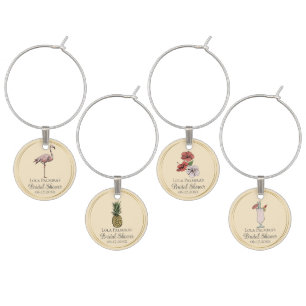 Yellow Tropical Floral Pink Flamingo Bridal Shower Wine Charm