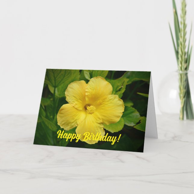 Yellow Tropical Flower Birthday Greeting Card (Front)
