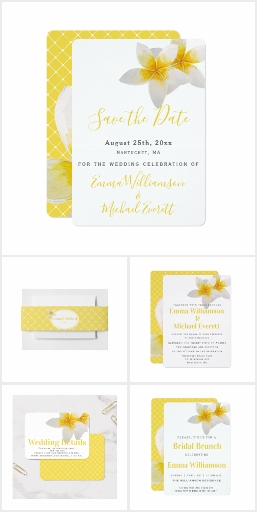 Yellow Tropical Flower & Trellis Pattern Wedding  