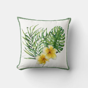 Yellow Tropical Flowers Botanical Greenery Modern Throw Pillow