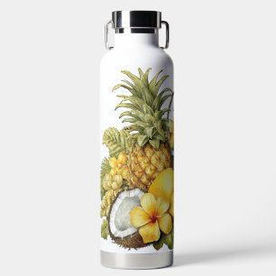 YELLOW TROPICAL FLOWERS COCONUTS AND PINEAPPLES WATER BOTTLE