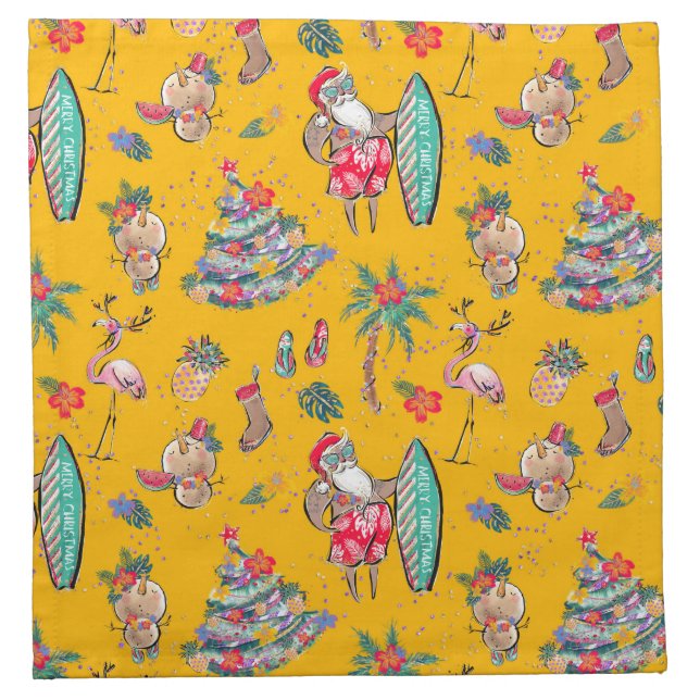 Yellow Tropical Hawaiian Santa Cloth Napkin (Front)