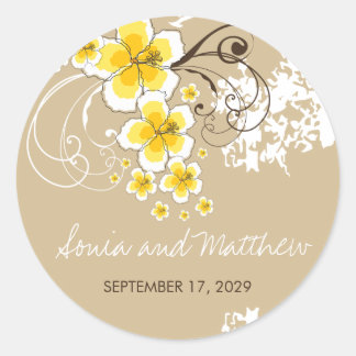 Yellow Tropical Hibiscus Beach Wedding Stickers