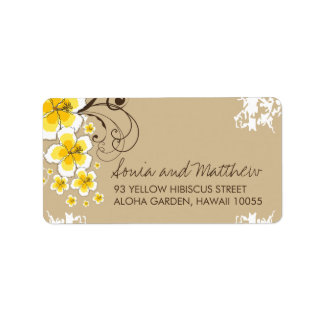 Yellow Tropical Hibiscus Wedding Address Labels