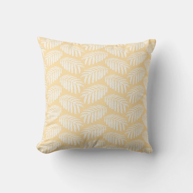 Yellow Tropical Leaves Ottoman Pouf Throw Pillow (Front)