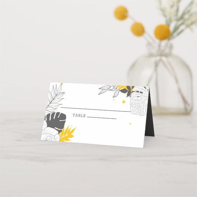 Yellow Tropical Leaves  Place Card (Front)