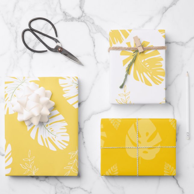 Yellow Tropical Leaves Wrapping Paper (Front)