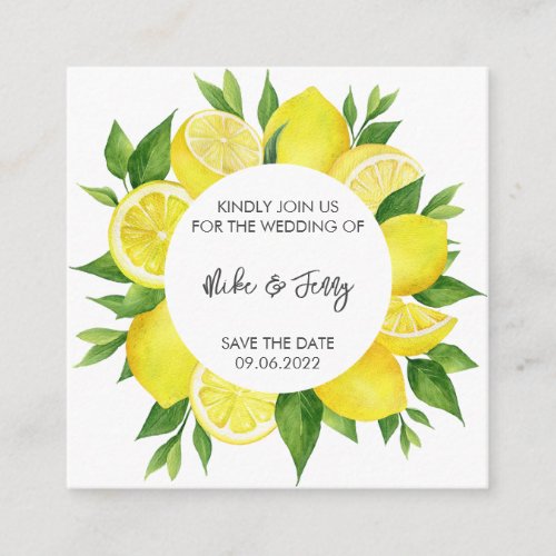 Yellow Tropical Lemon Citrus Monogram Wedding  Enclosure Card