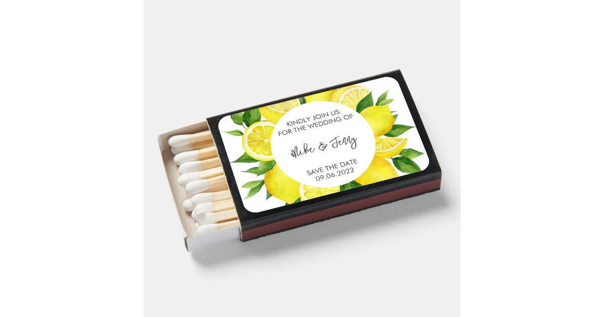 Yellow Tropical Lemon Citrus Monogram Wedding Matchboxes Zazzle