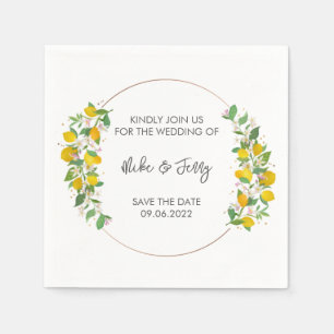 Yellow Tropical Lemon Citrus Monogram Wedding Napkins