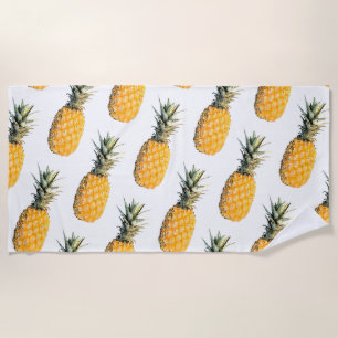 yellow tropical pineapples beach towel