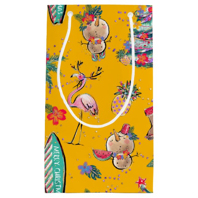 Yellow Tropical Santa Gift Bag (Front)