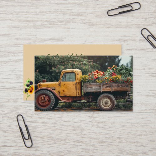 Yellow Truck Farm Produce Sunflowers Business Card