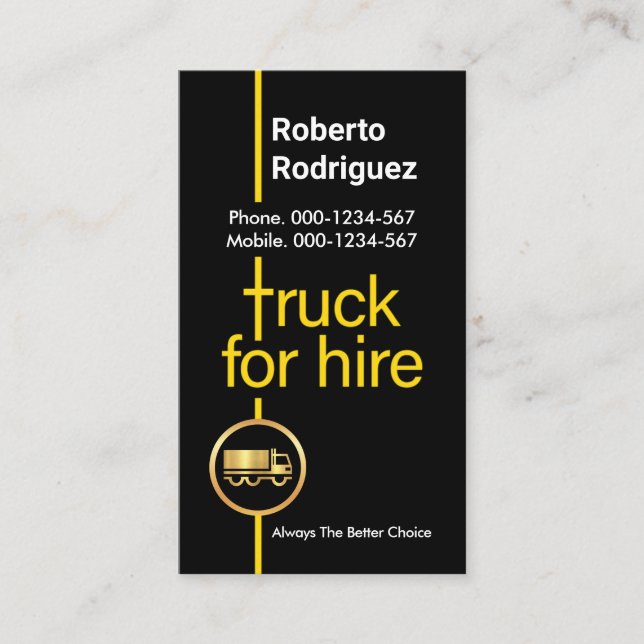 Yellow Truck For Hire Crossroad Business Card (Front)