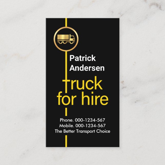 Yellow Truck For Hire Highway Business Card (Front)