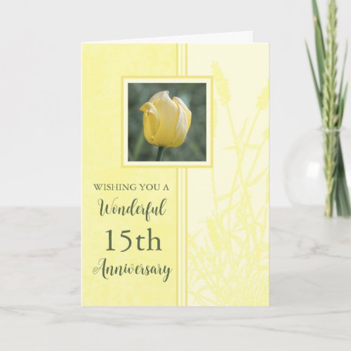 Yellow Tulip 15th Wedding Anniversary Card