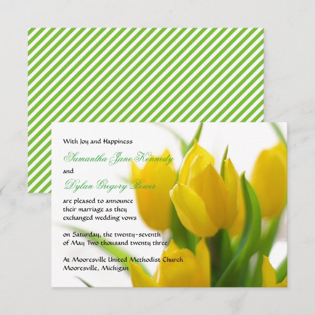 Yellow Tulip - 3x5 Wedding Announcement (Front/Back)