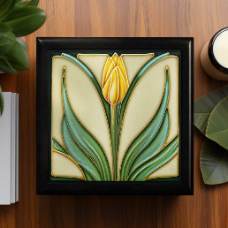 Yellow Tulip Art Nouveau Art Deco Jewelry Gift Box