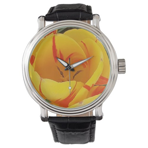 Yellow Tulip Black Strap Watch